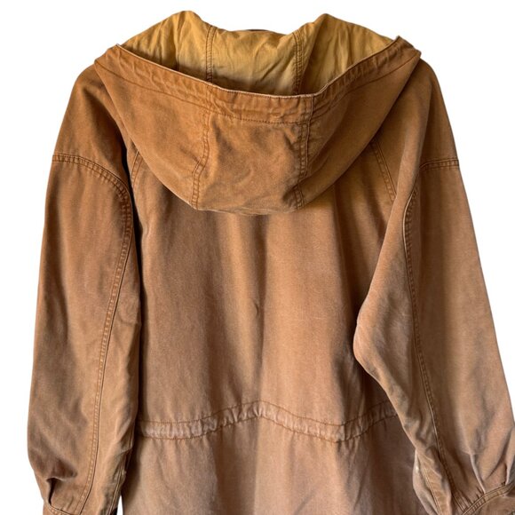 Vtg EMS Canvas Chore Barn Coat Sm Hooded Pockets Thick Lined Internal drawstring - Picture 4 of 16